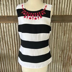 Banana Republic Black and White Embellished Fitted Tank Top